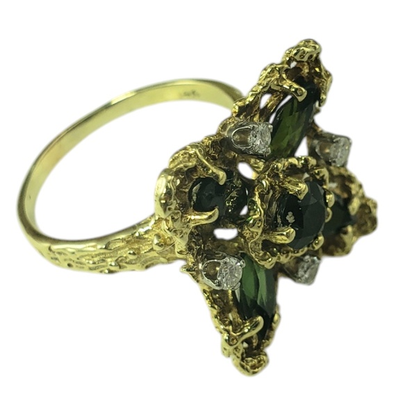 14K Yellow Gold Green Tourmaline & Diamond Ring Size 9.25 #20715 - Picture 4 of 9